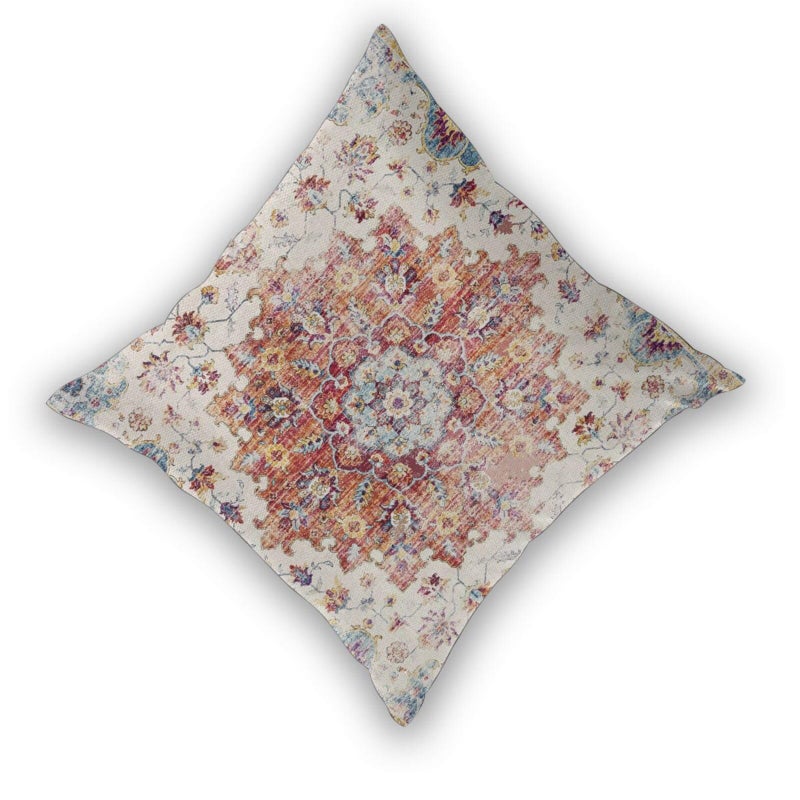 Sunshineyan Boho وسادة يغطي 18x18 مجموعة من 2 الأزرق البرتقالي نمط السجاد البوهيمي في الهواء الطلق الزخرفية رمي الوسائد الكتان تصميم العرقية خمر مزرعة حالات وسادة لديكور الأريكة الأريكة - Image 2